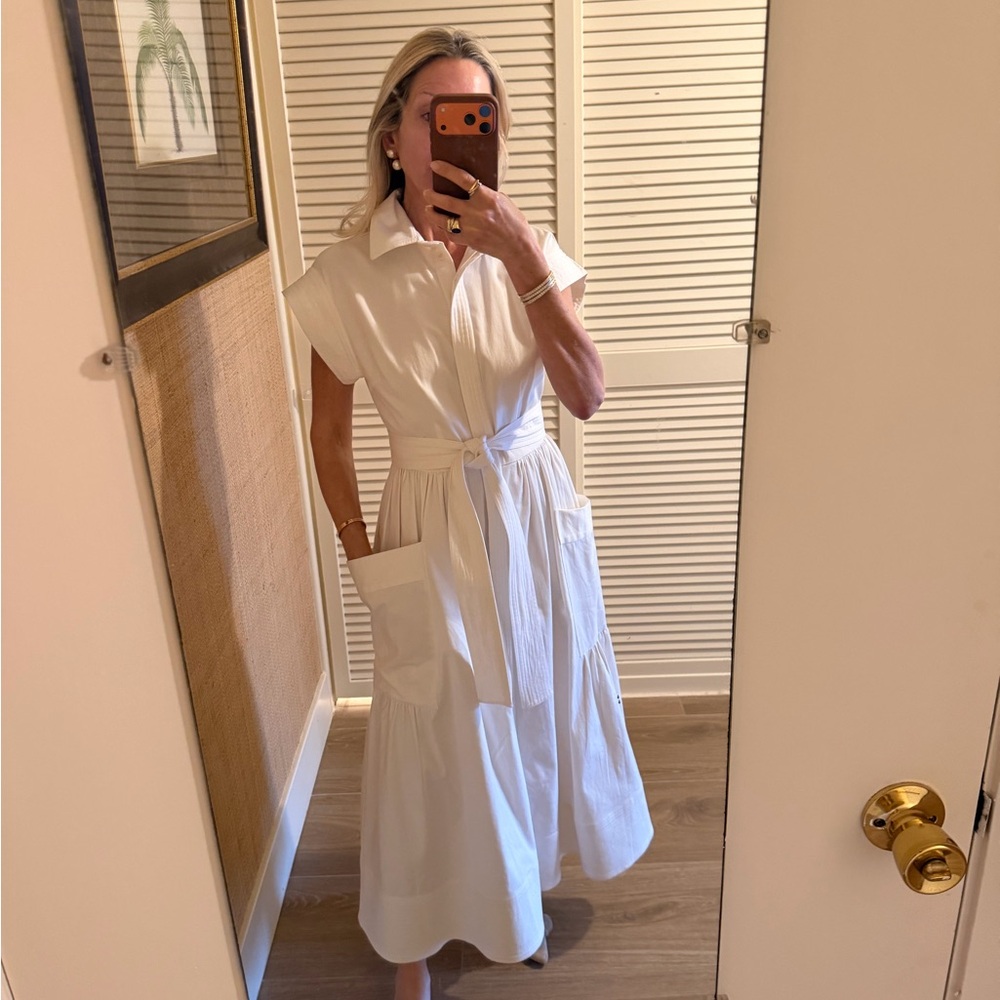 Julia Amory White Betty Dress Button-Front Belted Midi Dress xs - Picture 3 of 6
